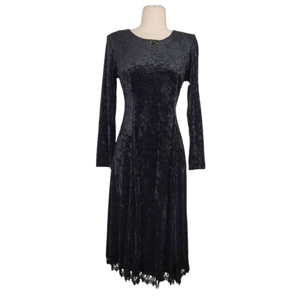 Vtg R-Wear Rampage Black Crushed Velvet Dress Sz M Gothic Dark Romantic Vampire - Picture 1 of 8